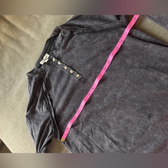 Long Sleeve Mineral Wash Dark Grey Henley Shirt - Picture 5 of 8